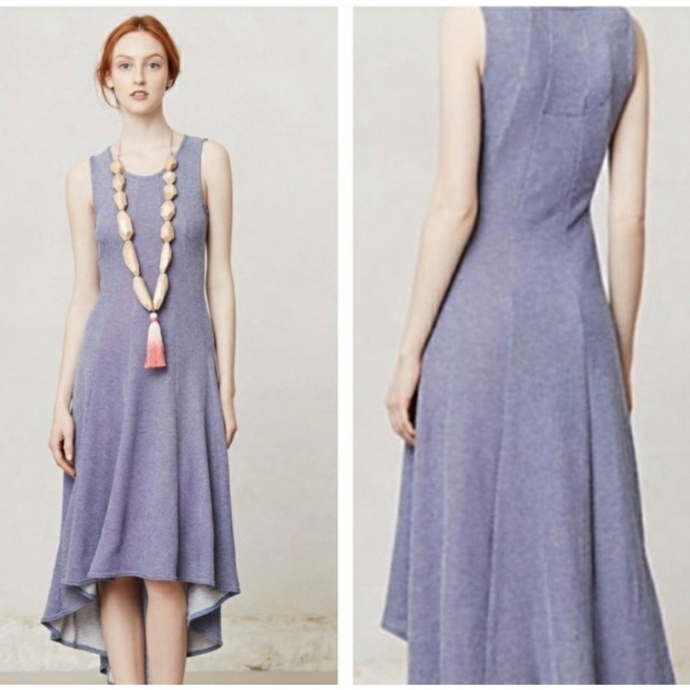 Anthropologie Puella Dress Womens XS Blue Knit Fit Flare High Low Made USA 2010s